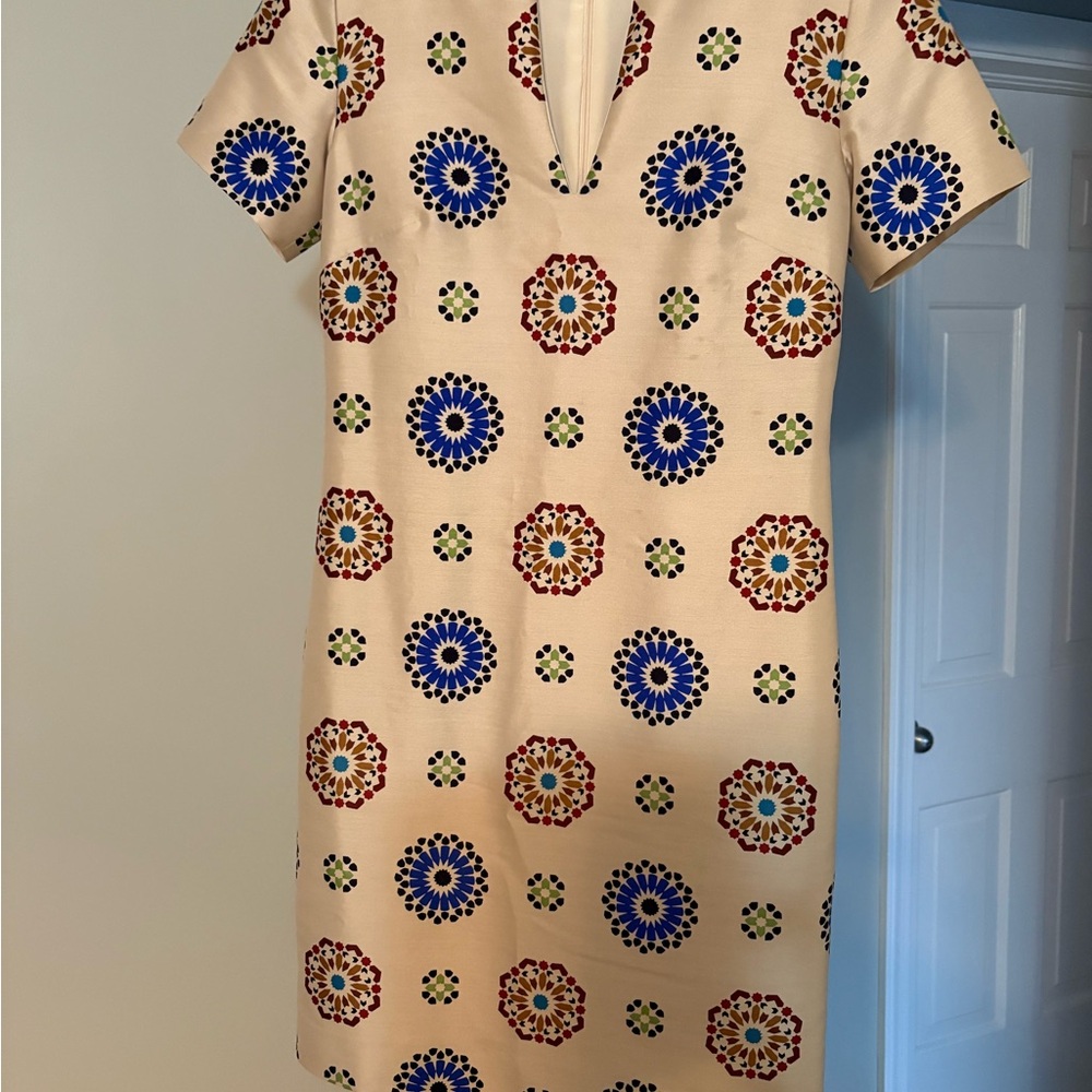 J. Crew Cream Mini Dress with Blue and Red Floral Pattern